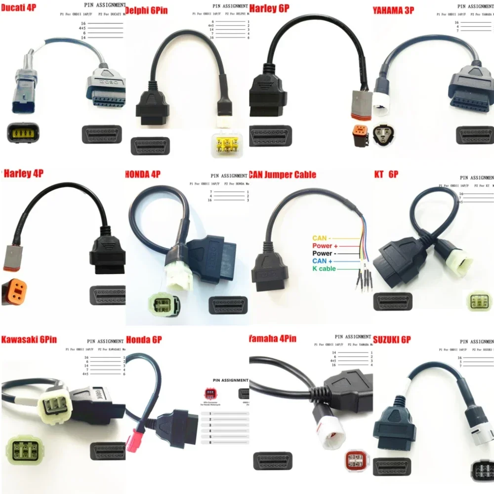 جديد دراجة نارية كابلات الموصلات لياماها/سوزوكي/كاواساكي/هوندا/دلفي/دوكاتي 3pin/4pin/6pin محول obd2 كابل خط أداة السيارات
