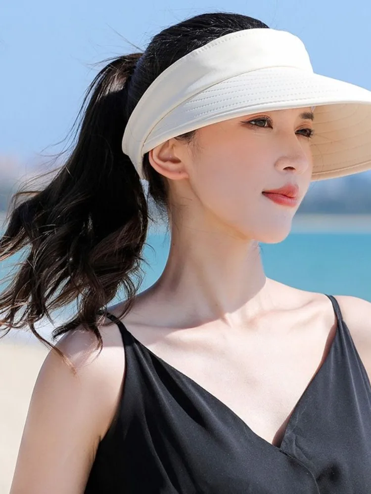 AliExpress NONE Women Summer Sun Hat Casual Foldable Wide Brim Detachable Empty Top Ponytail Cap Adjustable UV Protection Sun Hat Cycling Caps
