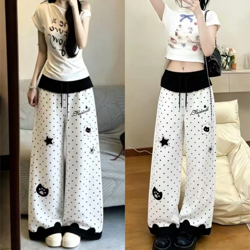 Chic Y2K Harajuku Women Long Trousers Sweet Cartoon Print Casual Loose Pants Street Outfit For Girls Daily Casual Dressing