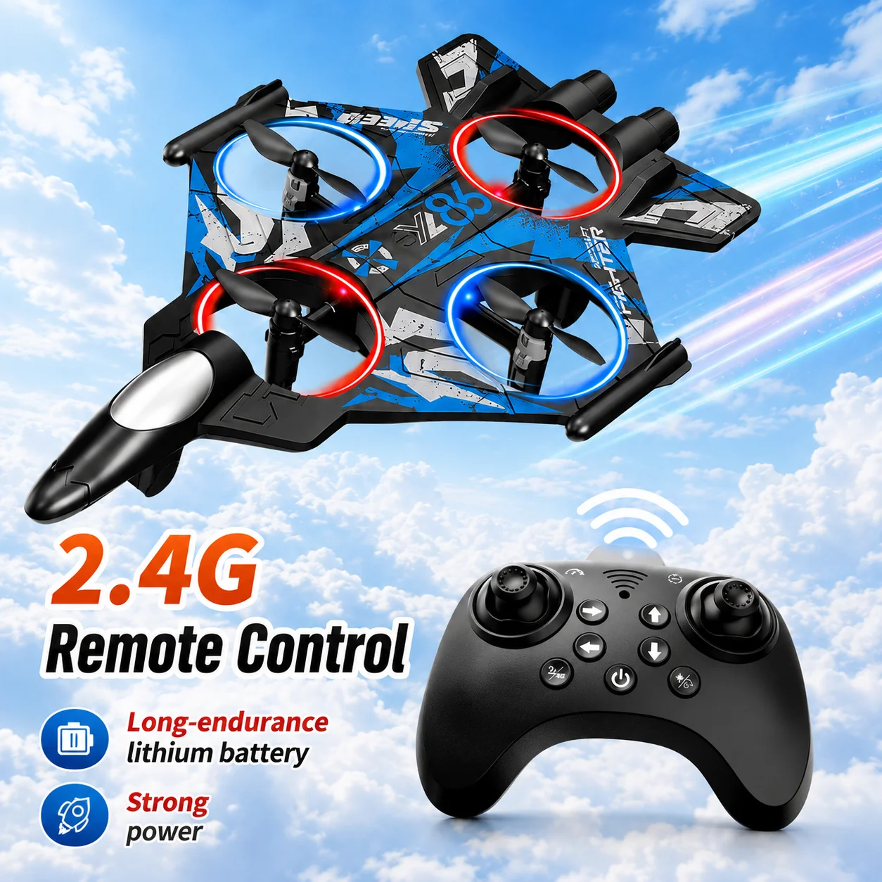 ZNLYRION YL86 Fighter Shape Drone With Screen Remote 480P Camera Fixed Height Hover Cool LED Light 360 Stunt Roll RC Quadcopter
