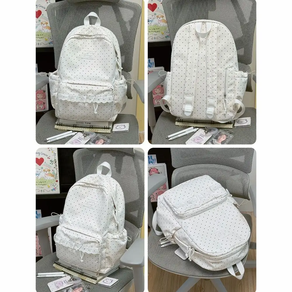 Modischer Süßer Polka-Dot-Rucksack mit Minimalistischem Schleifendesign und Spitzenbesatz, Leichter, Strapazierfähiger Schulrucksack für Schüler und Pendler – Detail 6