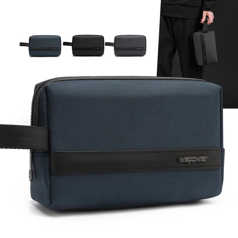 New Men's Clutch Bag Pouch with Wrist Strap Waterproof Nylon Travel Toiletry Bag with Handle Storage Organizer for Cosmetics