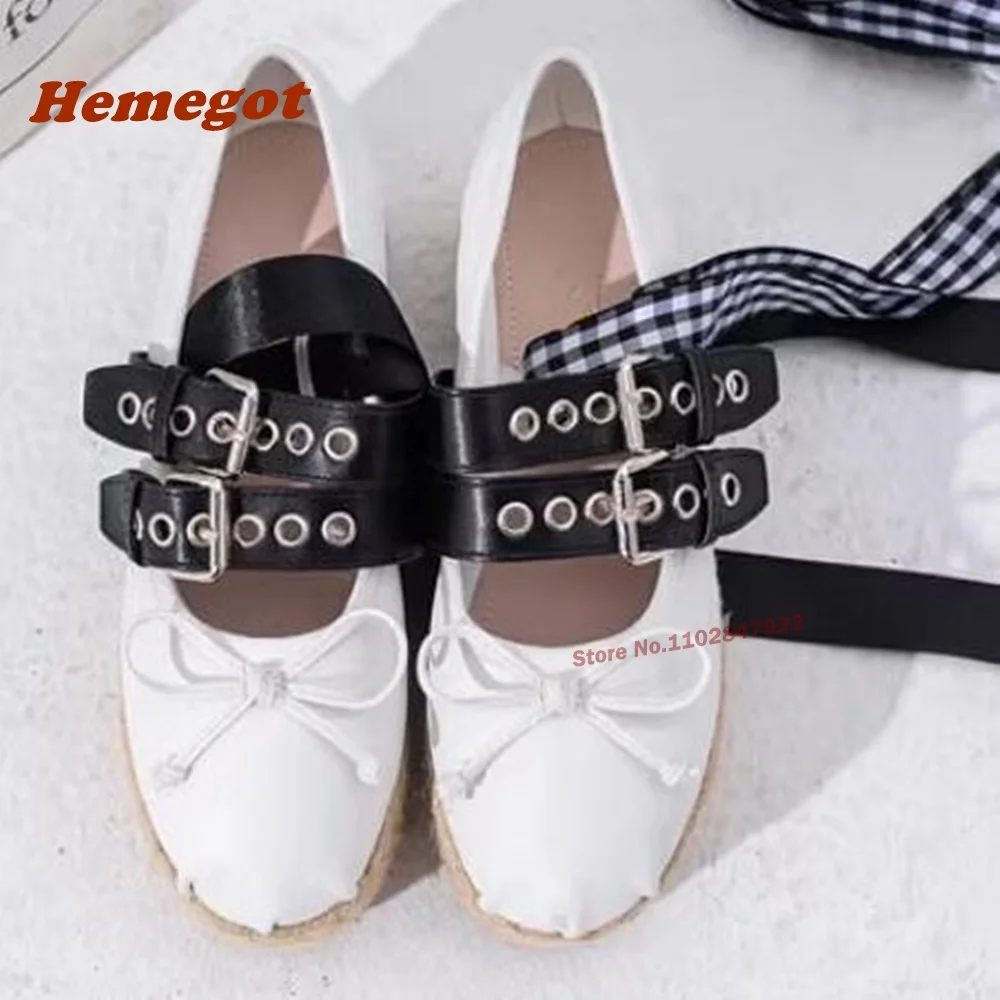 

Patchwork Ballet Pumps Round Toe Platform Knot Belt Buckle Shallow Women's Pumps Silk Height Increasing Shoes Casual Dance Shoes