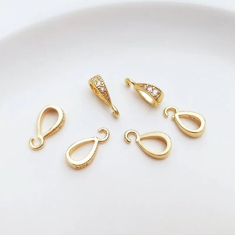 4PCS 6*11MM 14K Gold Color Plated Brass with Zircon Bale Pinch Clasp For Pendant Making DIY Necklace Jewelry Making Findings