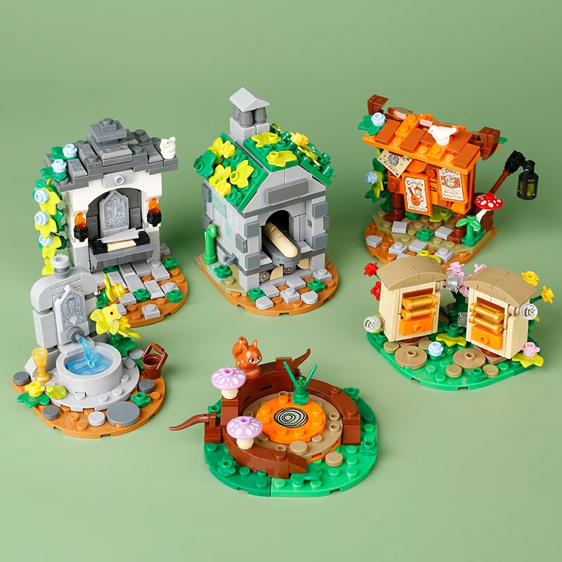 MOC Medieval Town Scene Building Blocks Notice Board Tavern Fireplace Bonfire The judgment seat Street View Brick Toy