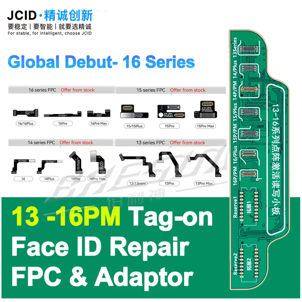 JCID New Tag-ON Flex Cable Non-removal Face ID Repair FPC & Adaptor for iPhone 13-16PM Optical Components No Damage to Face lD ﻿