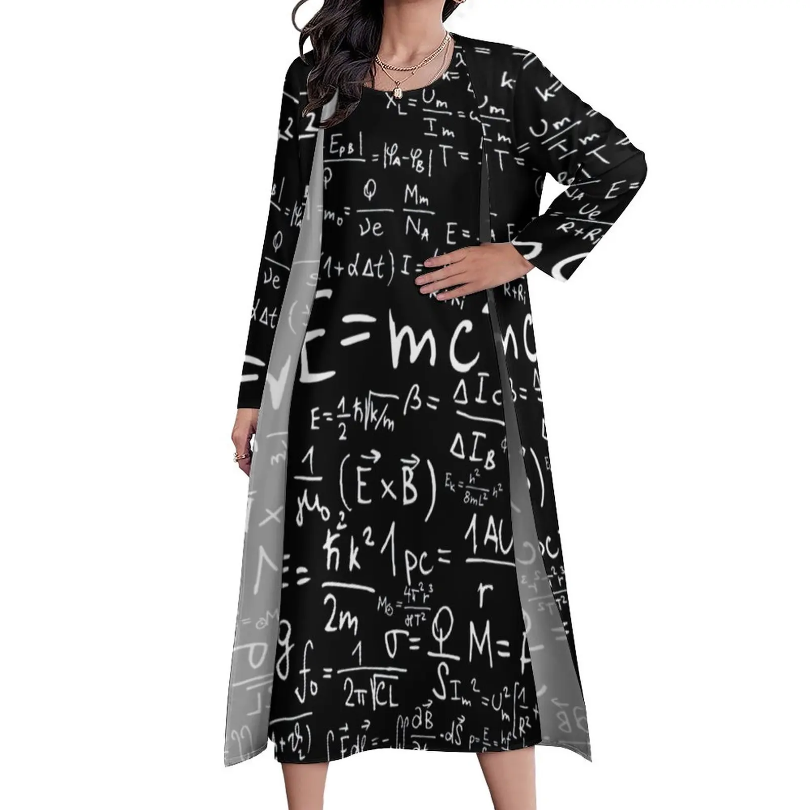 Funny Math Dress Physics Equations Party Maxi Dress Fashion Casual Long Dresses Women Long Sleeve Pattern Oversize Vestido