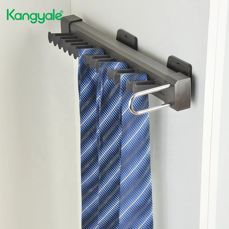 stll Clothes Cabinet Organizer Pull Out Wardrobe Tie Rack Aluminum Built in Tie Display Rack