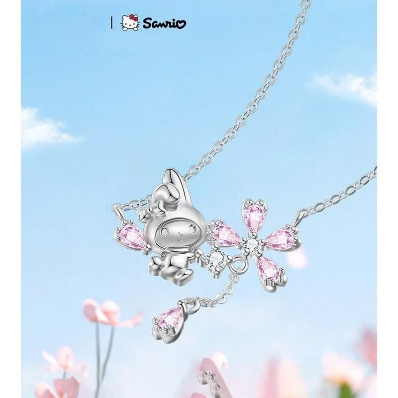 Mininstants Sanurgente My Melody Sakura Collier pour Femme, S925, Incrusté, Zunderes, Romantique, Dessin Animé Polyvalent, Mode Fille, Bijoux Cadeaux