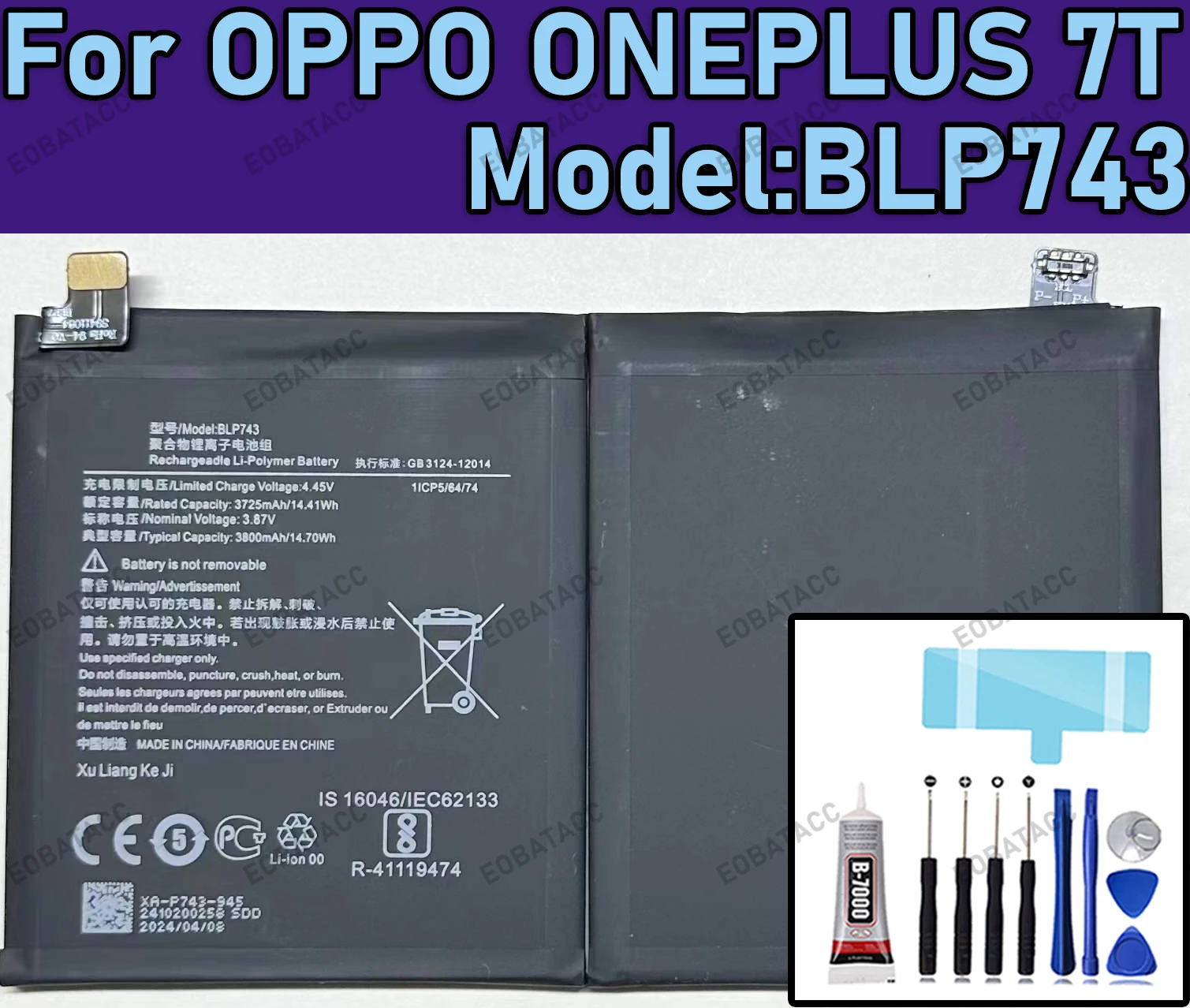 

100% New Zero Cycle BLP743 Battery For OPPO ONEPLUS 7T/ 1+7T Replacement Batteries+Free Tools