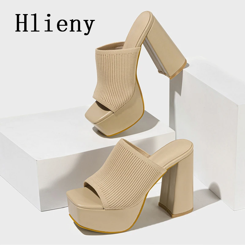 Hlieny Roma Style Knitted Platform Slippers Chunky High Heels Women Peep Toe Fashion Pumps Ladies Shoes Sandals Size 35-42