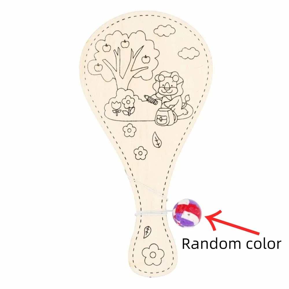 Houten doe-het-zelf-peddelbal met touwtje Lege racket Interactief doe-het-zelf-racket met bal Elastisch met touwtje Houten racket Educatief