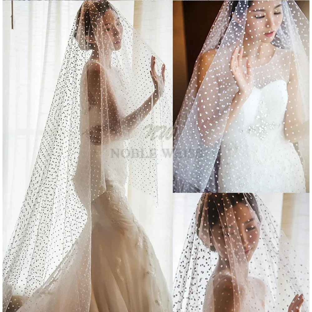 3M Length Dots Tulle Wedding Veil Tulle 1T  Bridal Veil Elegant Bride Veil  Bridal Party Veils Without Comb Customized