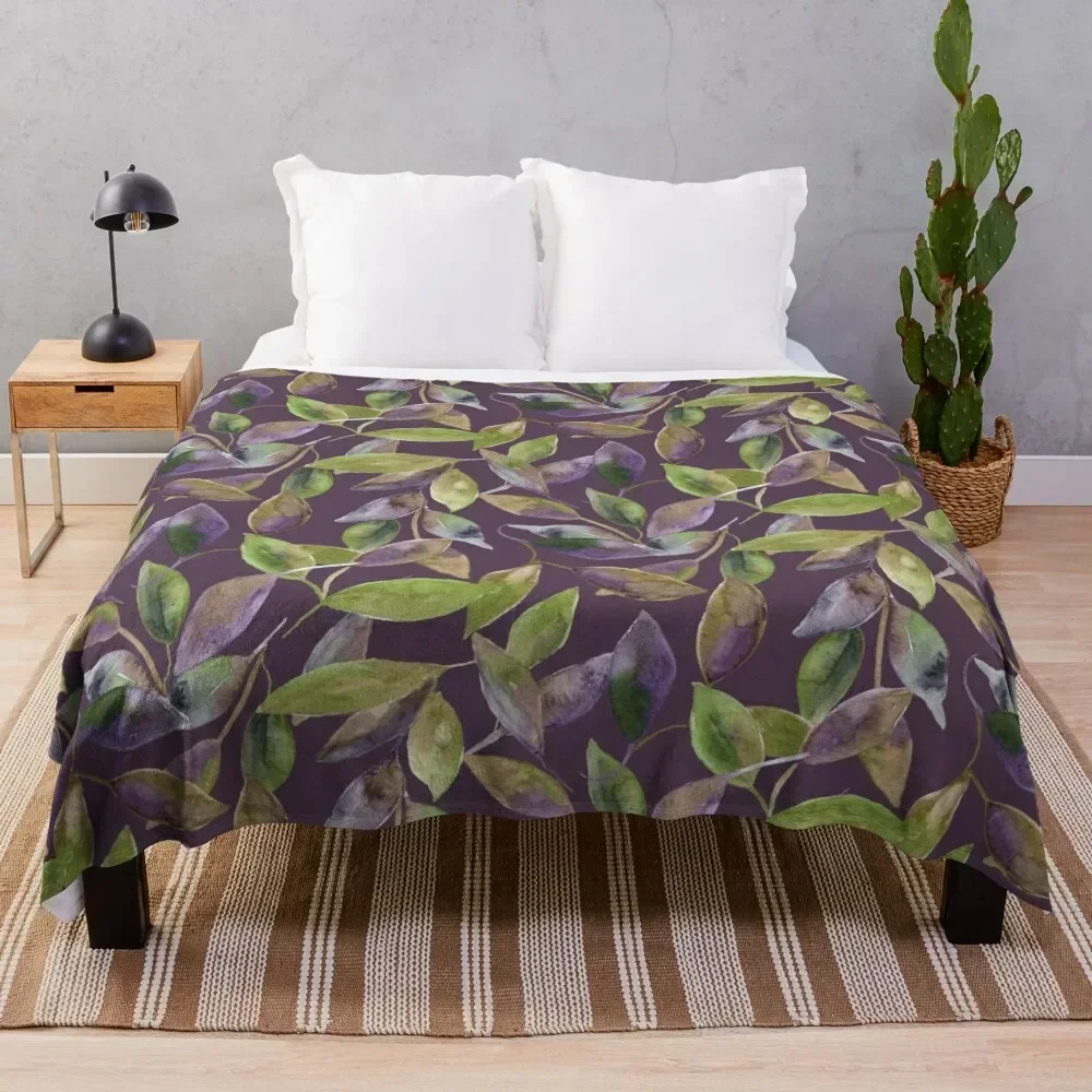 

Green and Purple Colorful Leaves Throw Blanket All Season Lightweight Soft Blanket for Bed