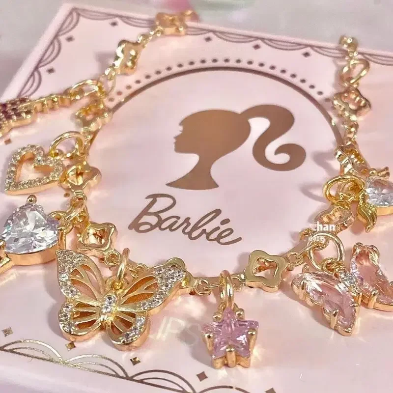 Pulsera Barbie de dibujos animados para niña, brazalete de cuentas de corazón de amor, accesorios, Kawali, regalos para mujer