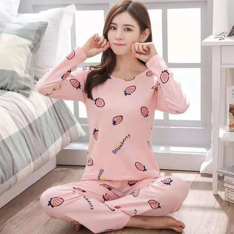 Spring Autumn Women Long Sleeve Plaid Sleepwear Simple Loose Casual Pajamas For Women Autumn Daily Female Soft Pijamas Women