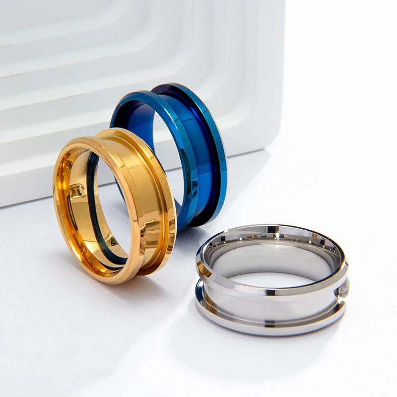 3 Pcs Stainless Steel Grooved Ring Blanks 8mm Wide Empty Round Grooved Inlay Ring Blanks DIY Jewelry Making Kit
