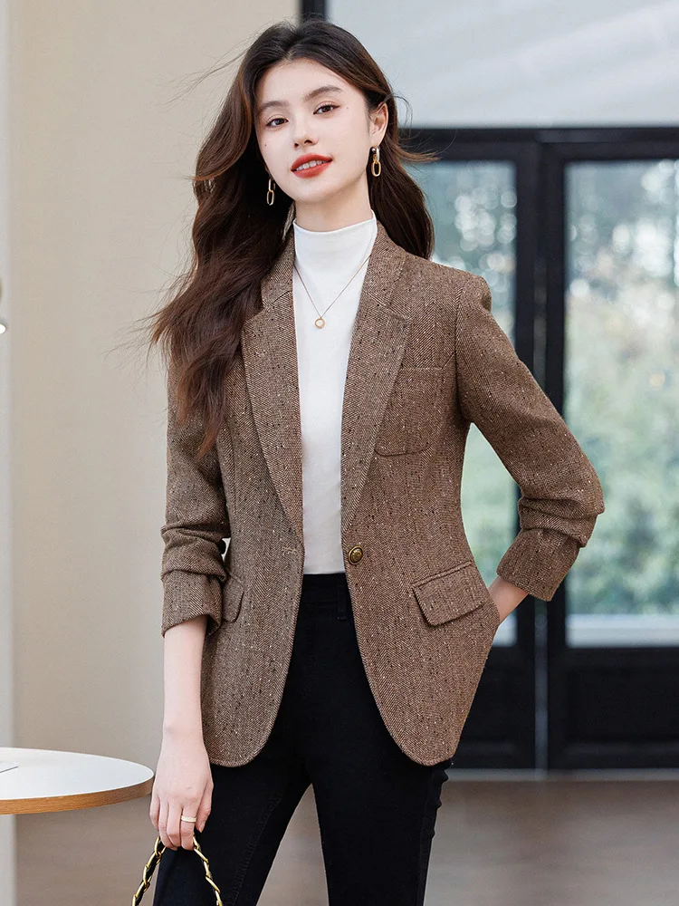 Autunno Inverno Donna Giacca Sportiva Spessa Giubbotti Donna Nuovo In Cappotti Dentellati Casual Singolo Bottone Capispalla Plus Size Blazer Mujer