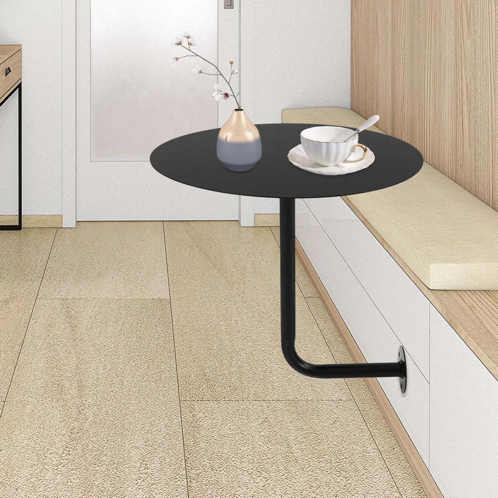 Wall Mounted Circular Side Tables Coffee Shops Milk Tea Shops and Ssmall Round Table Storage Racks for Home Decor