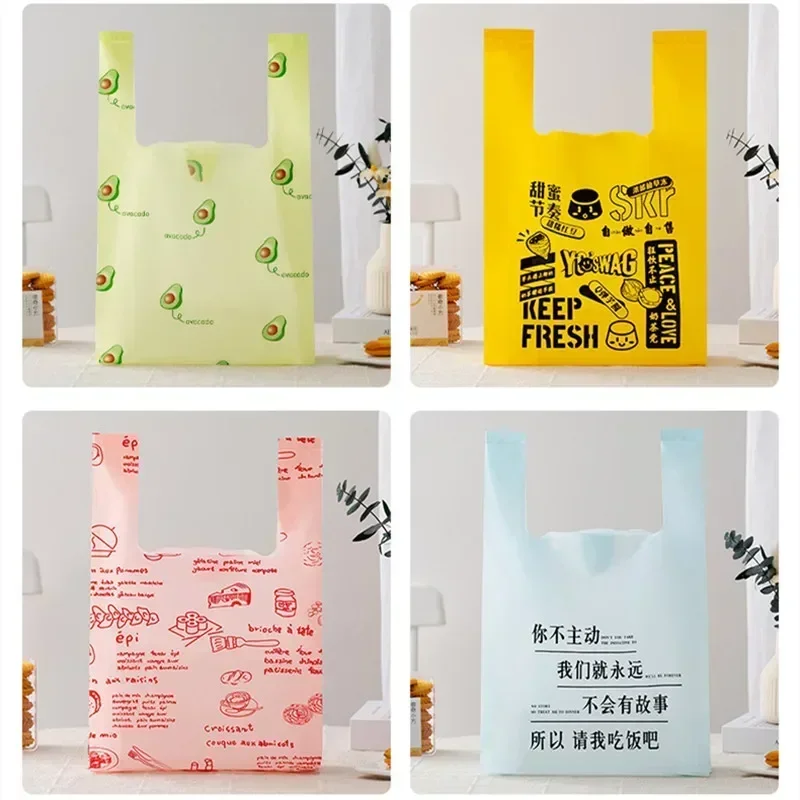 Shopping Bags Disposable Supermarket Takeout Bag Bakery Food Pastry Strong Pouch Fruit Pattern Convenient hadnle Colour Bag