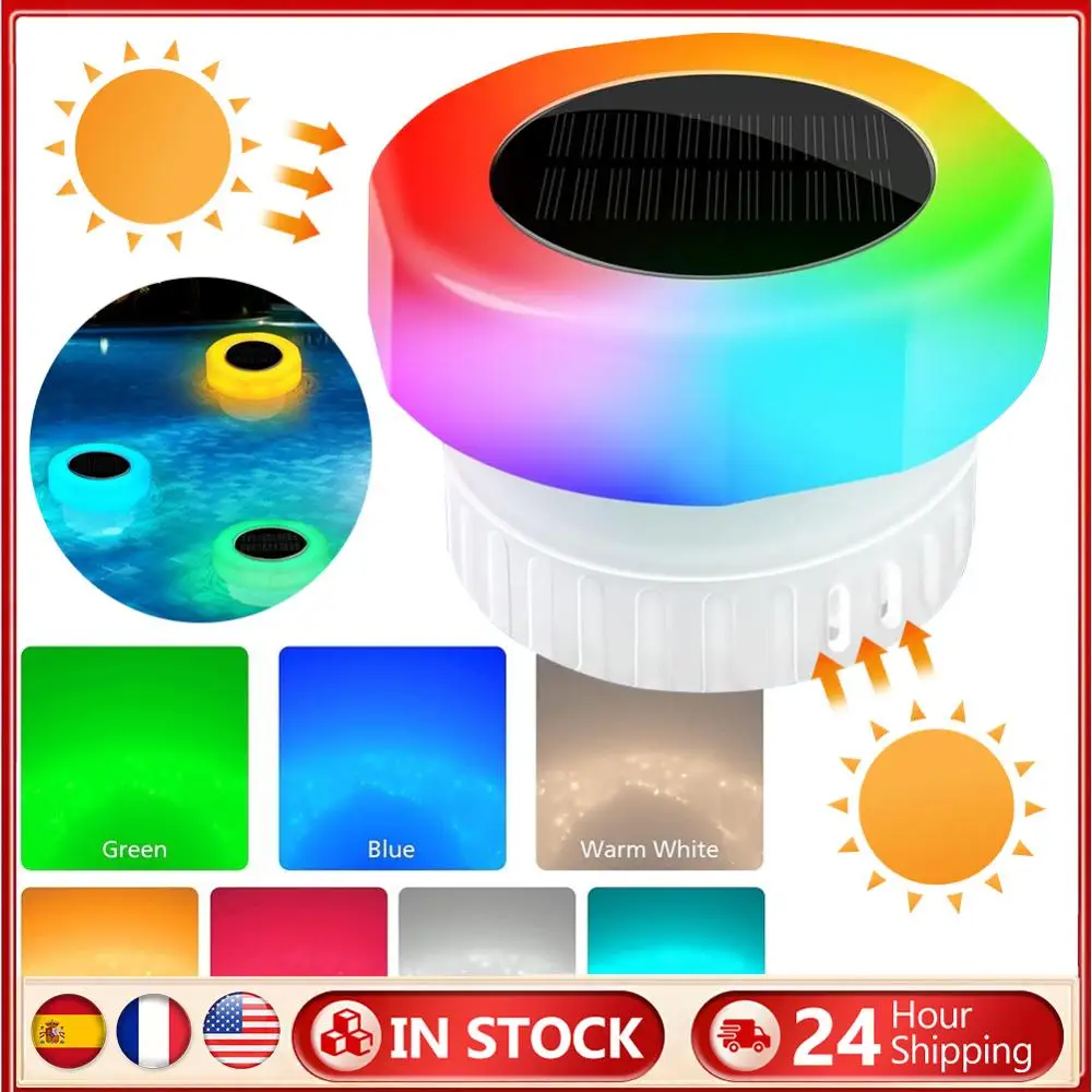 

Плавающий дозатор хлора на солнечной энергии с красочным светом Плавающий хлоратор для бассейна IP68 Водонепроницаемый для до 3-дюймовых таблеток