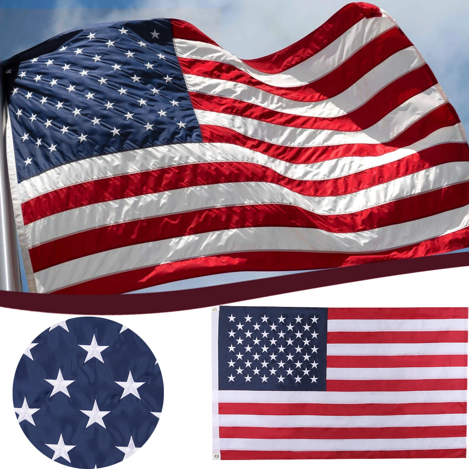 American Embroidered Flag USA Flags United States Polyester Standard Flag Stars and Stripes American Flags Banner