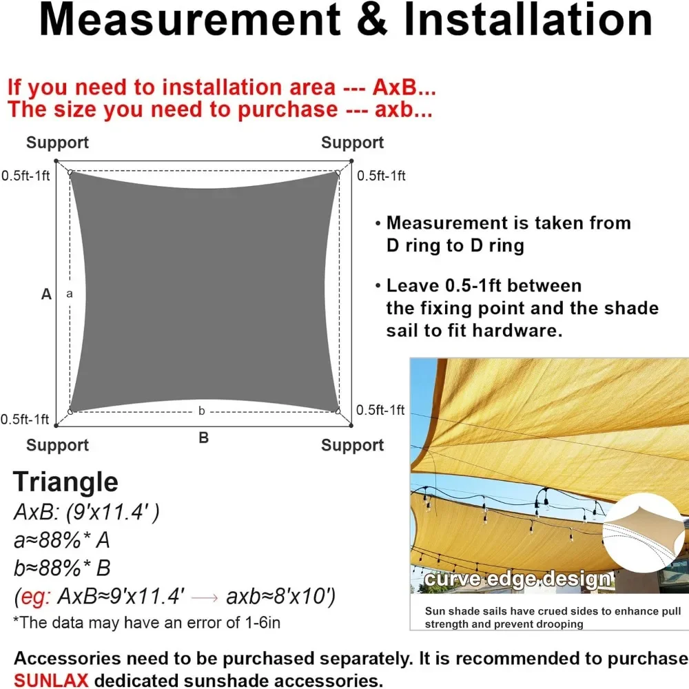 3.6/3/2M Kwadratowe żagle zacieniające Wodoodporny prostokątny baldachim Osłona przeciwsłoneczna do patio Pergola Yard Backyard Cover Markiza z