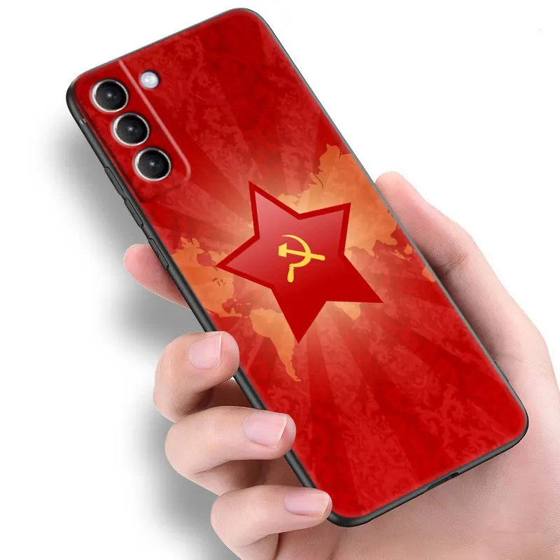 Soviet Union USSR Grunge Flag Black Case For Samsung S23 Ultra S22 S21 Plus S20 FE A13 A14 A23 A24 A25 A33 A34 A52S A53 A54 5G