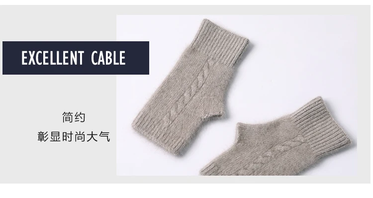 Nerz Kaschmir Herbst Winter Handschuhe Kabel Nahtlose Bequeme Fingerlose Warme Waschbär Wolle Handschuh Daumen Loch Handschuhe Weibliche Schöne – Detail 23