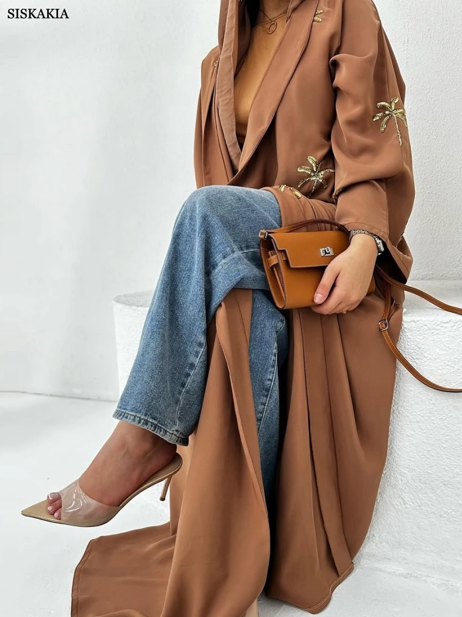 Siskakia dubaï paillettes broderie ouvert Abaya élégant musulman élégant femmes Cardigan 2025