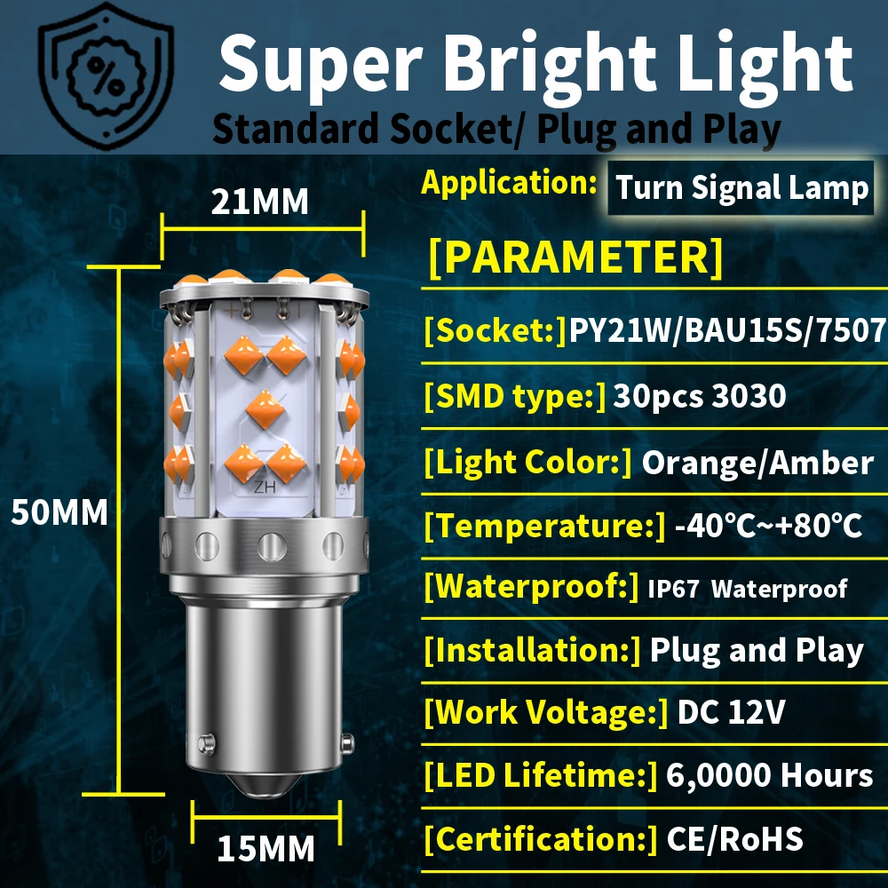 2 قطعة 1156 BAU15S PY21W 7507 LED لمبات للسيارات بدوره أضواء الإشارة العنبر البرتقالي الإضاءة T20 7440 WY21W P21W Ba15s عكس مصباح #5