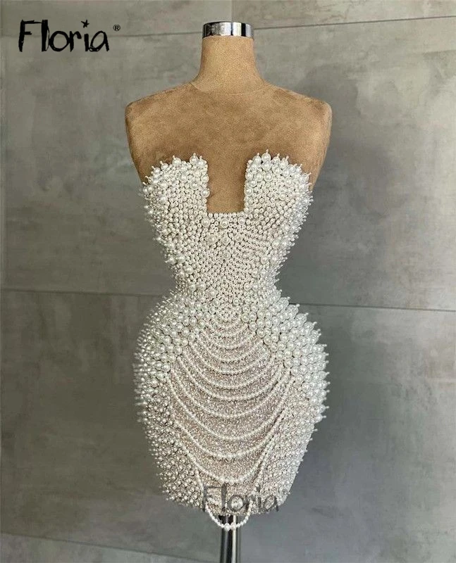 Vestidos De fiesta De graduación cortos con perlas completas para mujer, Vestidos De Noche De boda, Mini Vestido De graduación para bodas, hasta la rodilla