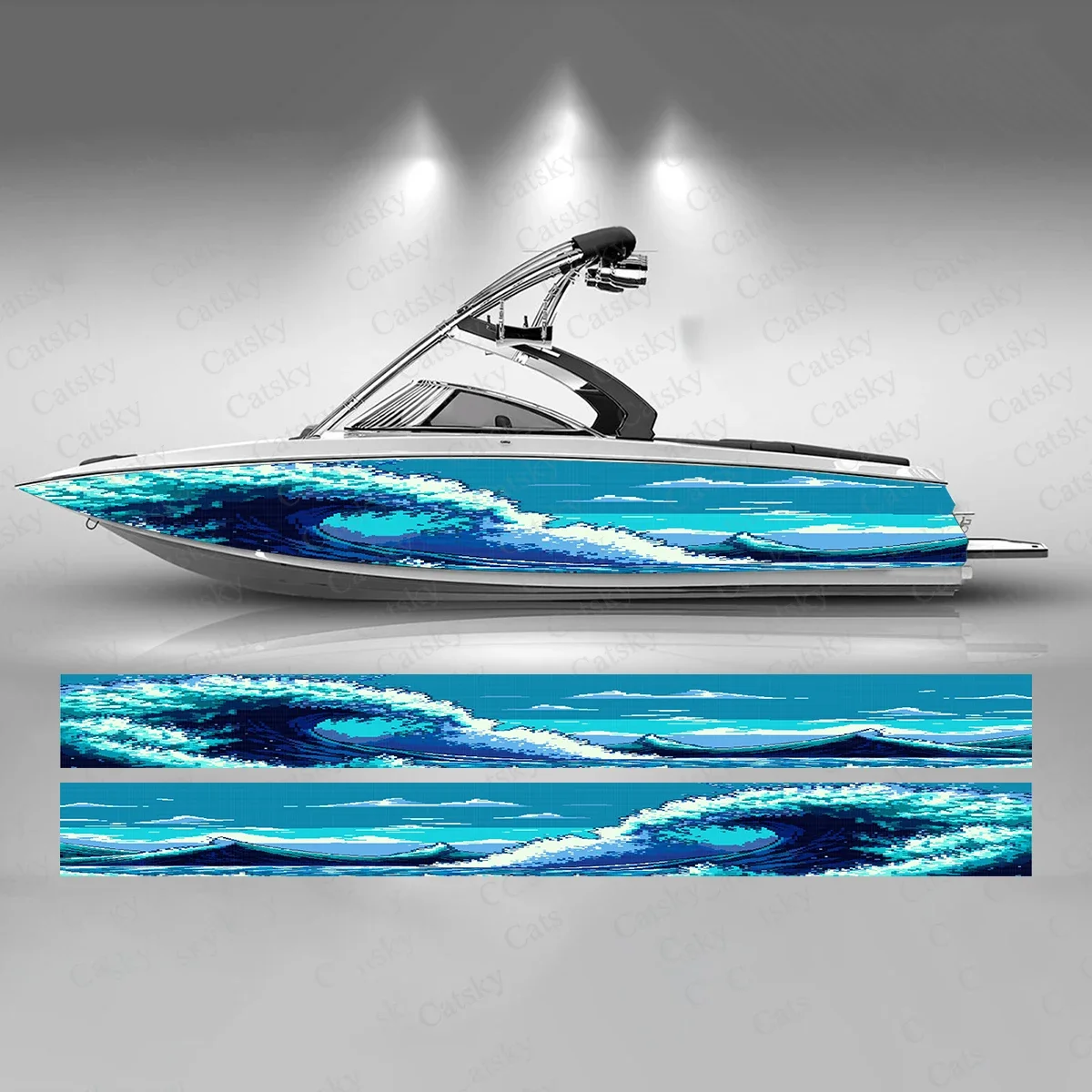 Abstract Ocean Wave Boat Sticker Fashion Custom Fish Boat-Sticker Vinyl Waterproof Boat Wrap Graphic Boat Wrap Decal