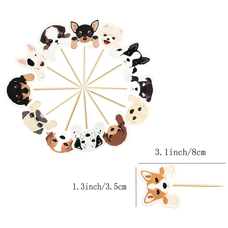 Cute Puppy Faces Cupcake Topper Picks Party Cake Decorations for Dog Puppy Theme Kids 1st Birthday Baby Shower Party Supplies