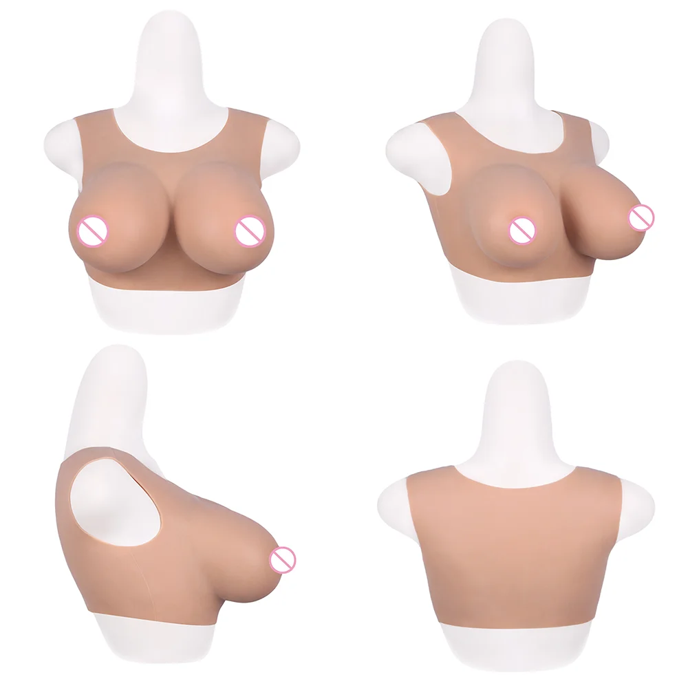 Tgirl Fake Boobs Cotton Filler Big Tit Cosplay Silicone Breast Form with Round Neck Transgender Dragqueen Crossdresser