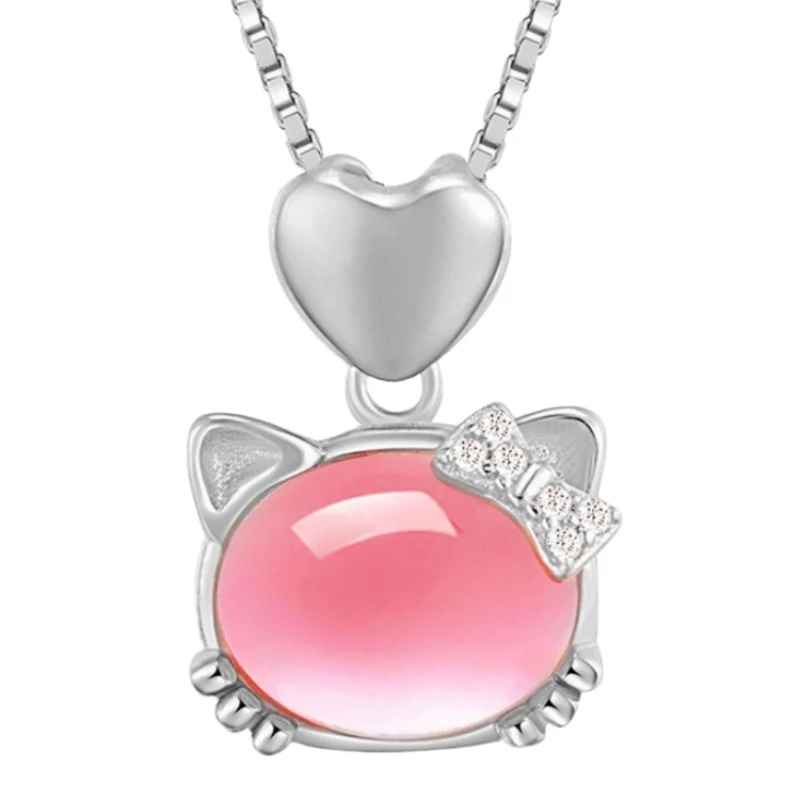 Kawaii Hello Kitty Necklace Sanrio Luxury Pink Crystal Katie Cat Pendant Love Collar Chain Couple Jewelry Girl Gift