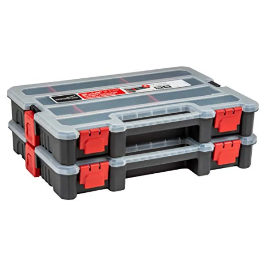 2-Pack Small Parts Organizer Box Stackable Hardware Storage Organizer Case with 20 Compartments and Dividers Screw, Nut, Bolt,
