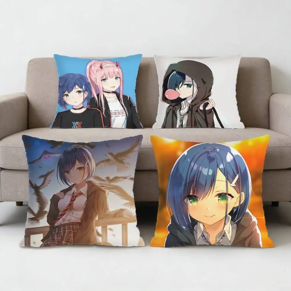 

Darling In The Franxx Ichigo Pillow Case Anti-dustmite Pillowcase Invisible zipper silky Sofa cushion cover for bedroom