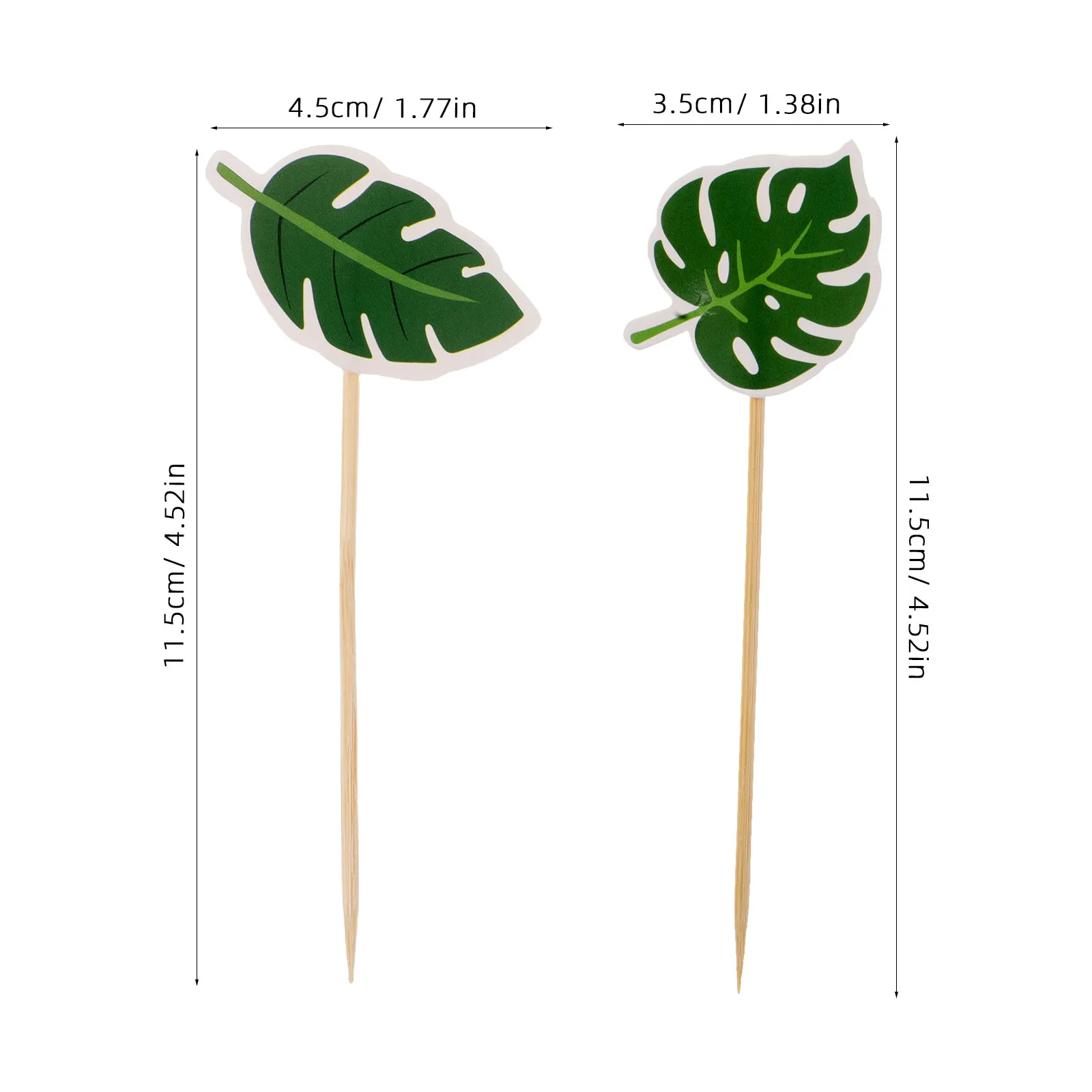 80Pcs Tropical Monstera Leaf Cake Toppers Vibrant Green Plant Leaf Cupcake Picks Hawaii Luau Jungle Themed Birthday Wedding