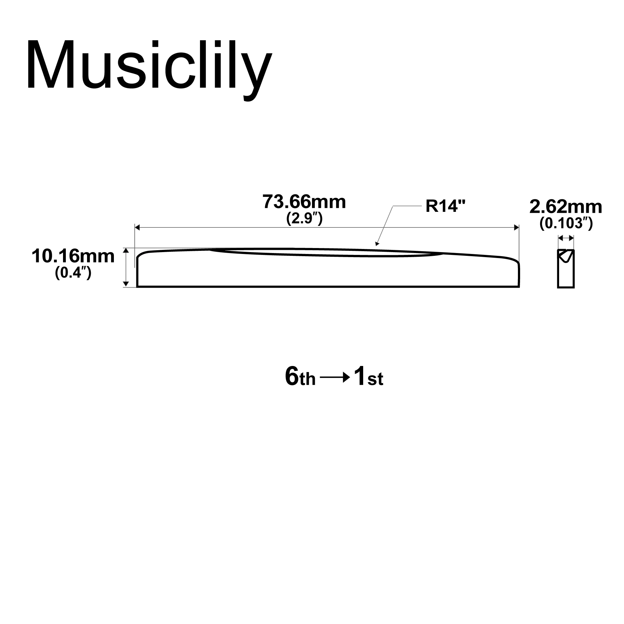 Musiclily Pro Compensated Acoustic Guitar Bone Saddle for 6 String Martin Style, 73.66x2.62x10.16mm(Set of 2)