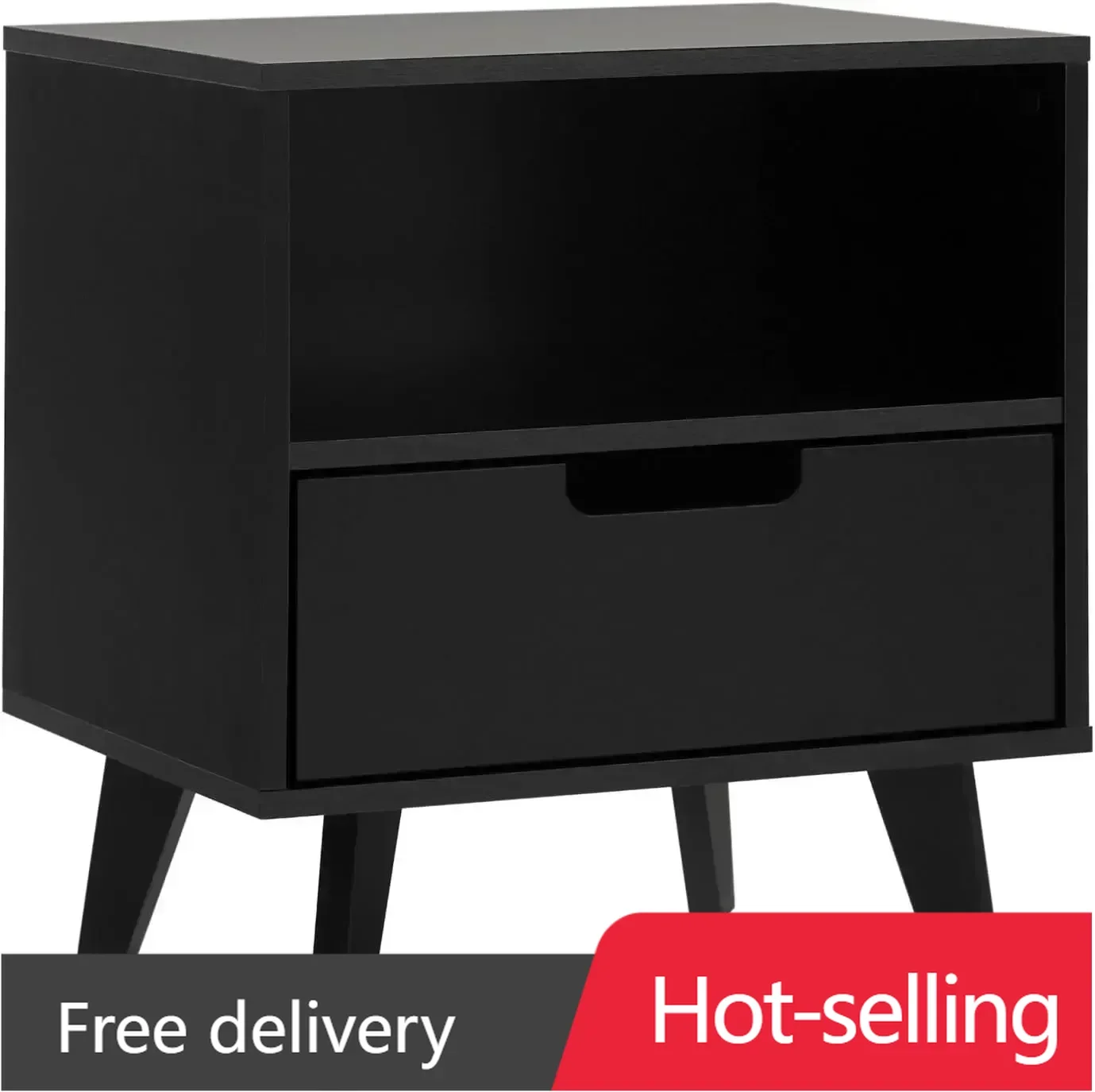

Raelyn Mid-Century Modern 1-Drawer Nightstand, 20 Inch, Black
