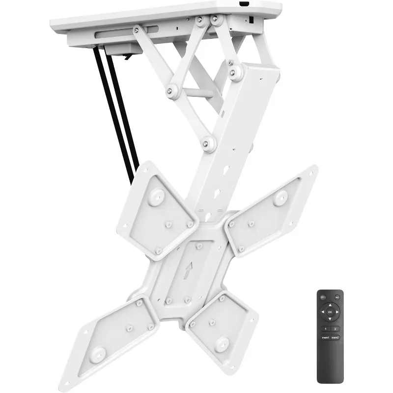 Motorized Ceiling TV Mount with Remote, Electric Flip Down Pitched Roof Mount Fits 32, 37, 40, 47, 50 and Monitors, White