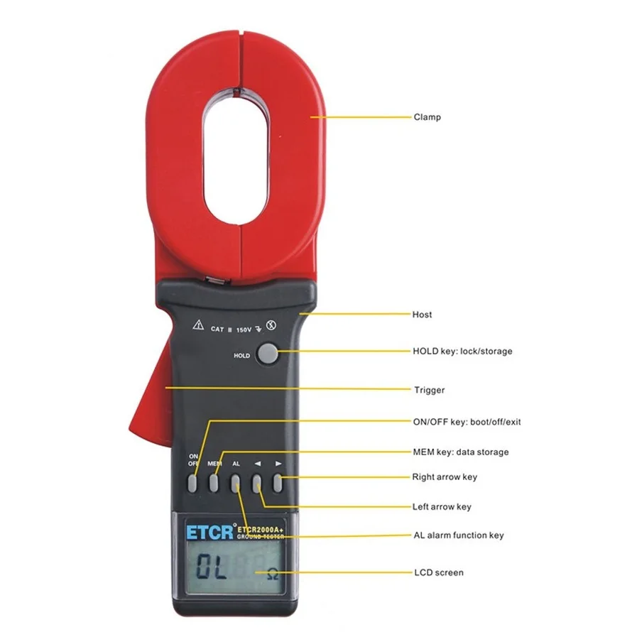 ETCR2000 + seria/ETCR2000A +/ETCR2000C + cyfrowy zacisk Tester rezystancji uziemienia ochrona odgromowa detektor pętli słyszalna