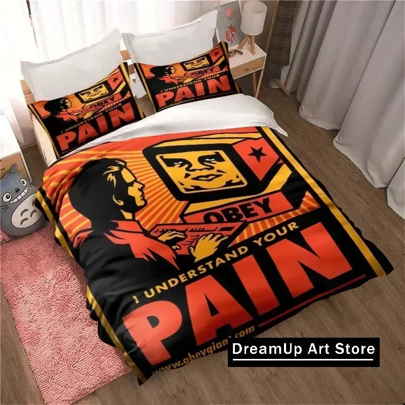 2026 Spoof Brand O-OBEY Logo Sheets Quilt Covers Bedding Dormitory Sheets Three-piece Bedding Set Three-piece Soft Warm Bedding