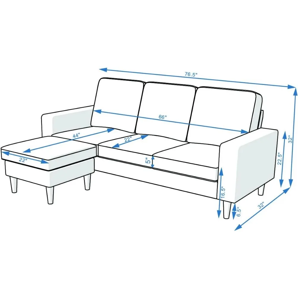مجموعة أريكة مقطعية حديثة قابلة للتحويل على شكل حرف L من Panana لغرفة المعيشة الصغيرة، والشقة، والمكتب (رمادي)