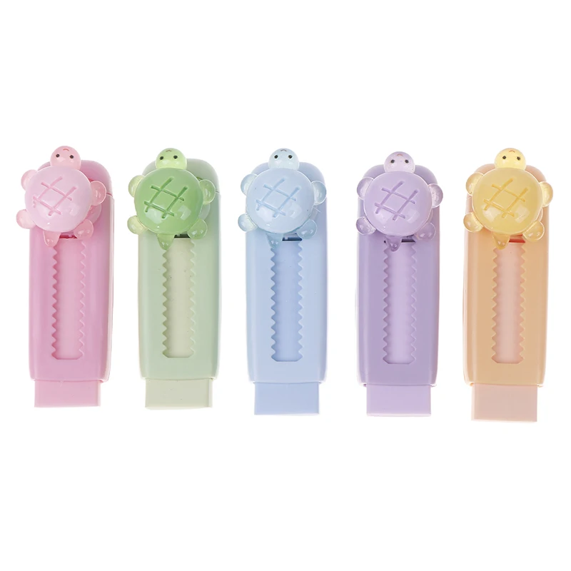 Adorable Glow-in-the-Dark Turtle Push-Pull Eraser – A Charming Cartoon Stationery Gift For Students And Children
