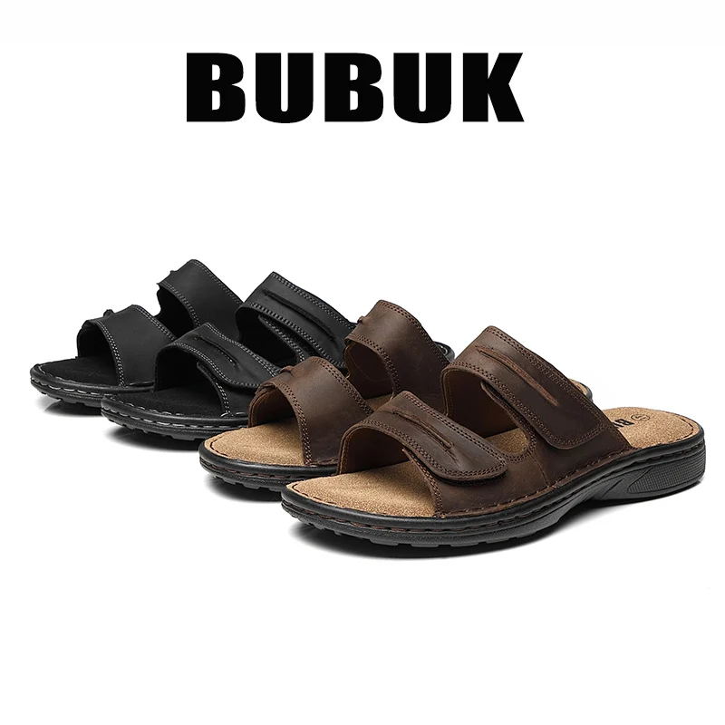 Bubuk Summer Men's Genuine Leather Slippers, First-Layer Cowhide Upper, Soft Insole, Versatile Casual Men's Shoes