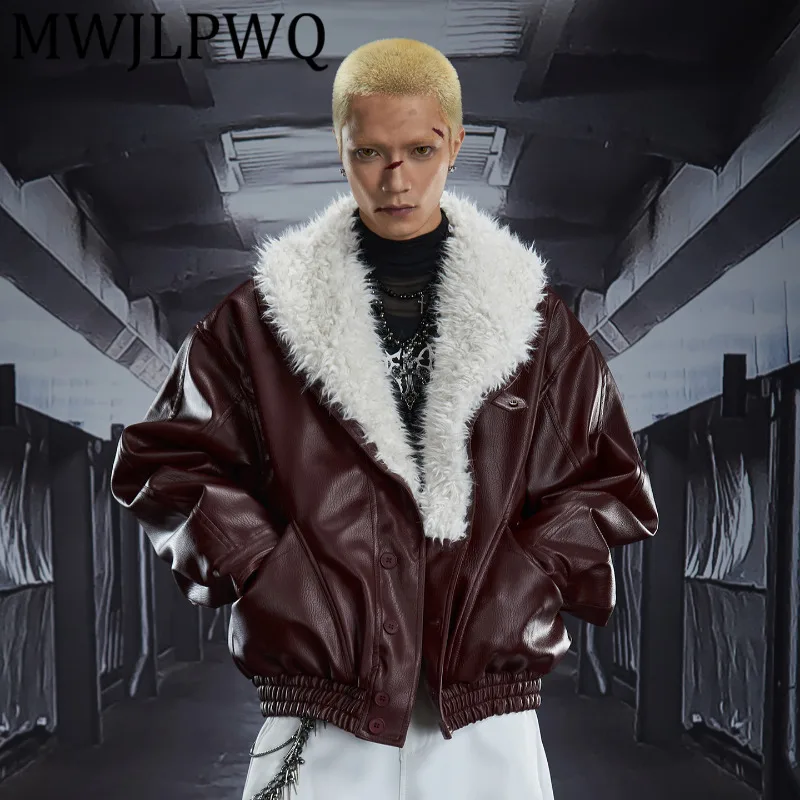 

MWJLPWQ Короткое свободное кожаное хлопковое пальто из овечьей шерсти с большими лацканами, мужские уличные теплые повседневные топы с длинными рукавами, 12823