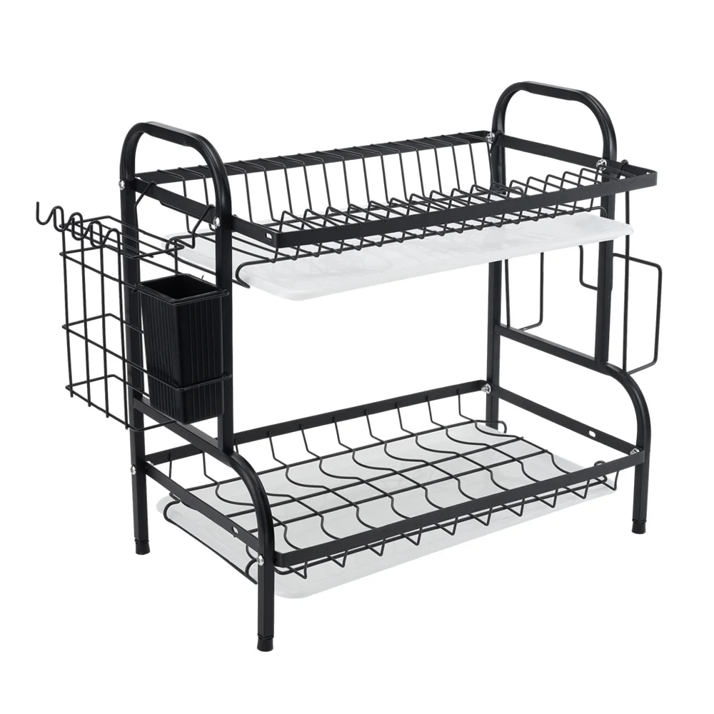 2-Tier Black Steel Dish Drying Rack