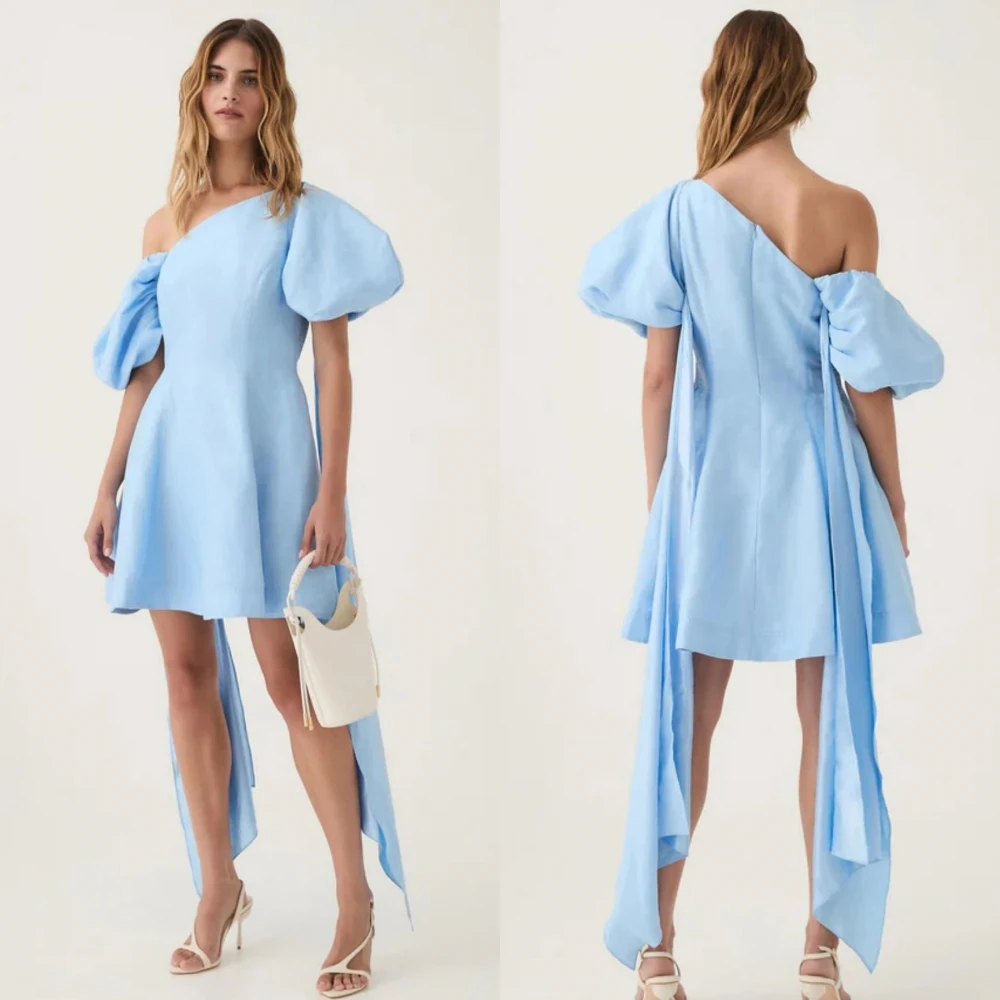 Jersey Pleat Cocktail Party Straight One-shoulder Bespoke Occasion Gown Mini Dresses